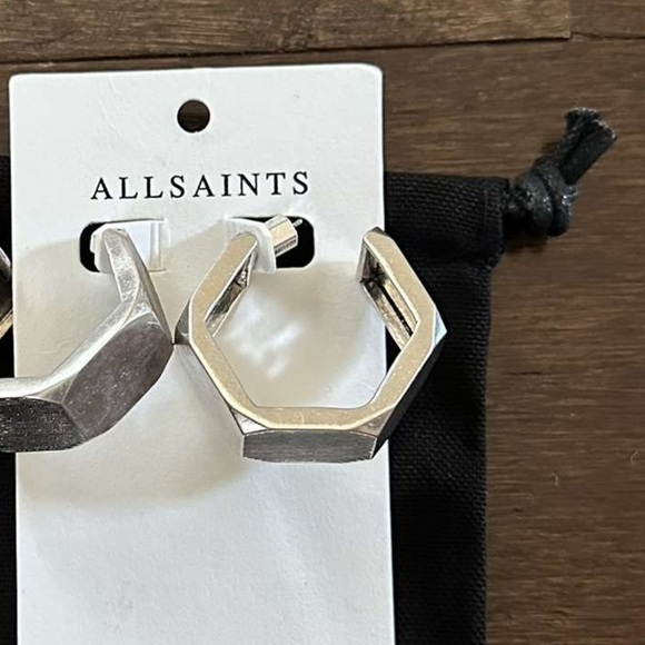 ALLSAINTS-Alex Chunky Hexagon Hoop Earrings-Silver-NWT - Picture 10 of 11
